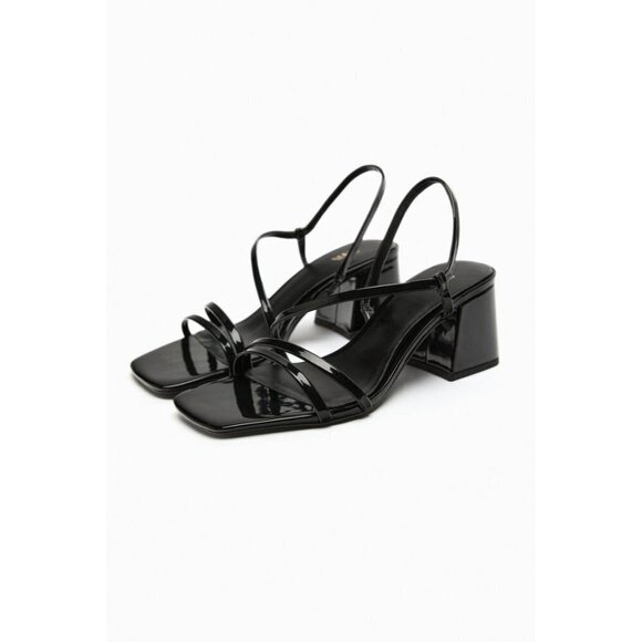 ZARA FAUX PATENT FINISH SANDALS WITH STRAPS  BLACK SIZE 6.5 | 2307/110 - Picture 1 of 10